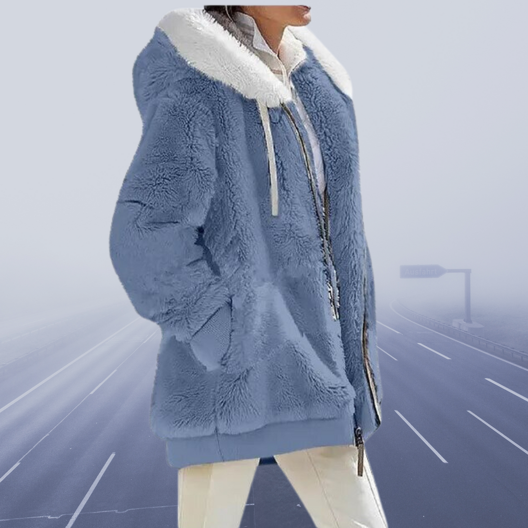 Flauschige Zip-up-Jacke mit Kapuze für Damen