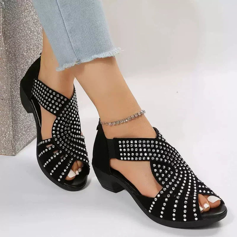 Retro Damen Sandaletten mit Blockabsatz