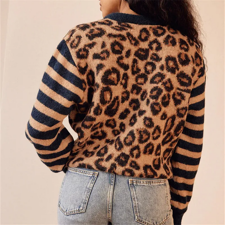 Leopardenmuster Damen Strickcardigan