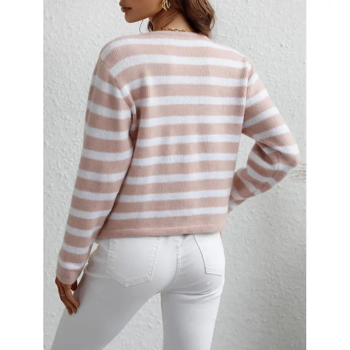 Klassisch gestreifte Strickjacke mit Knopfleiste für Damen