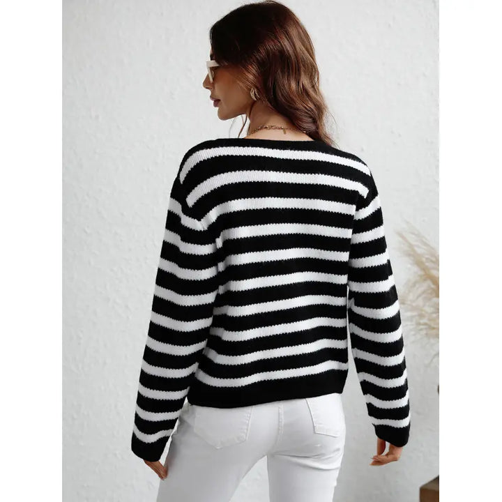 Klassisch gestreifte Strickjacke mit Knopfleiste für Damen