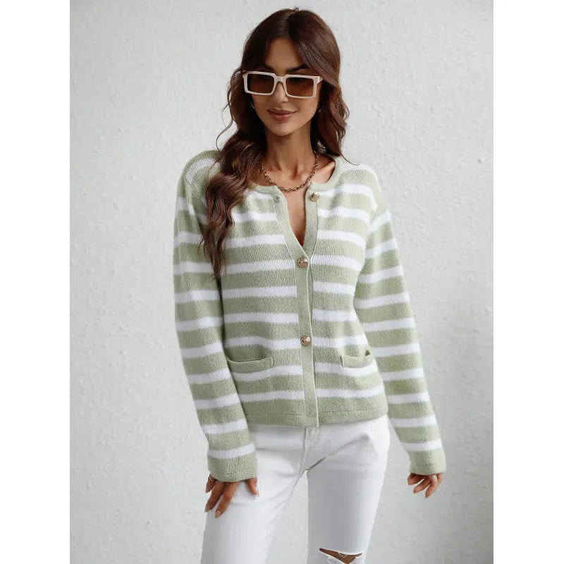 Klassisch gestreifte Strickjacke mit Knopfleiste für Damen