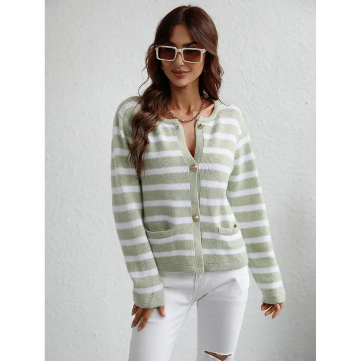 Klassisch gestreifte Strickjacke mit Knopfleiste für Damen