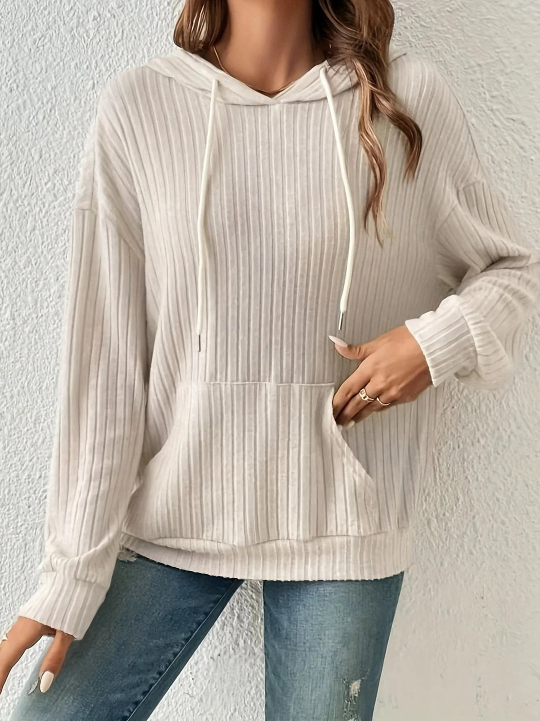 Gerippter Kapuzenpullover mit Kordelzug für Damen