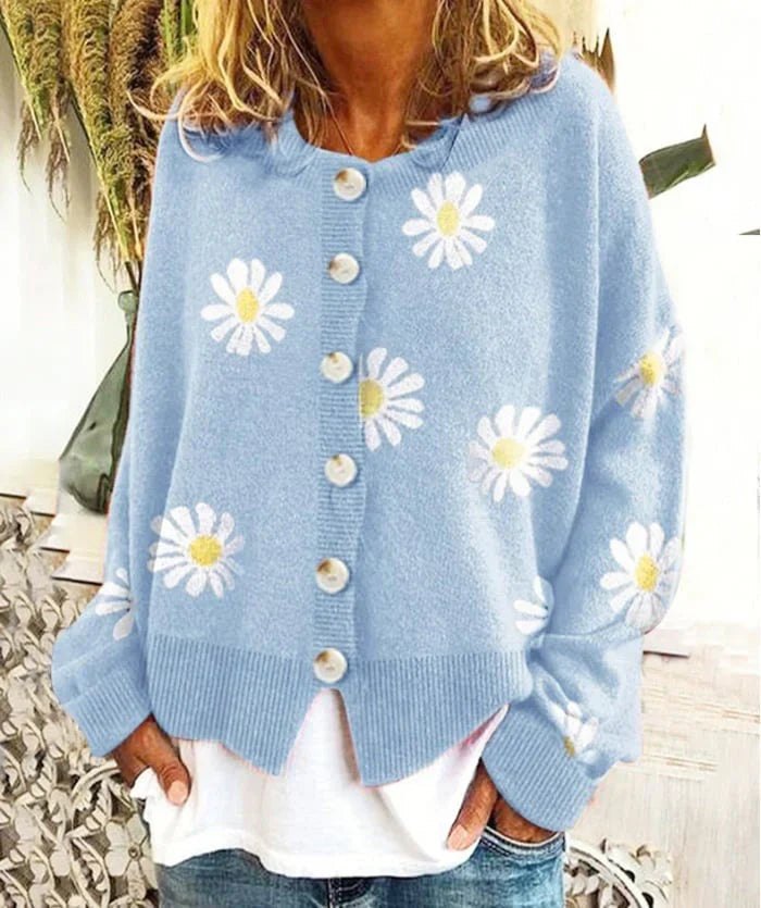 Damen-Strickjacke mit Gänseblümchen-Design