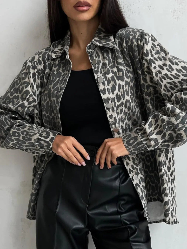 Jeansjacke mit Leopardenmuster für Damen