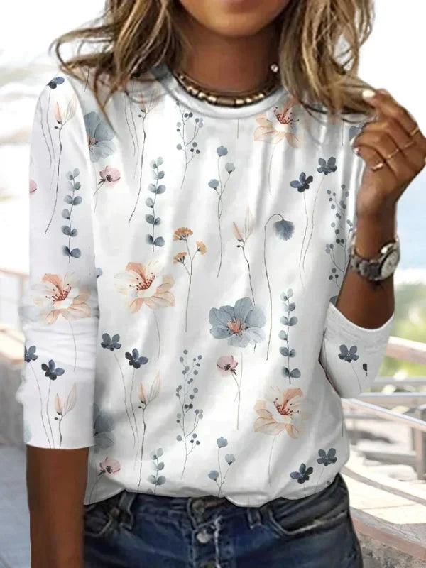 Shirt mit Blumenmuster und Rundhalsausschnitt für Damen