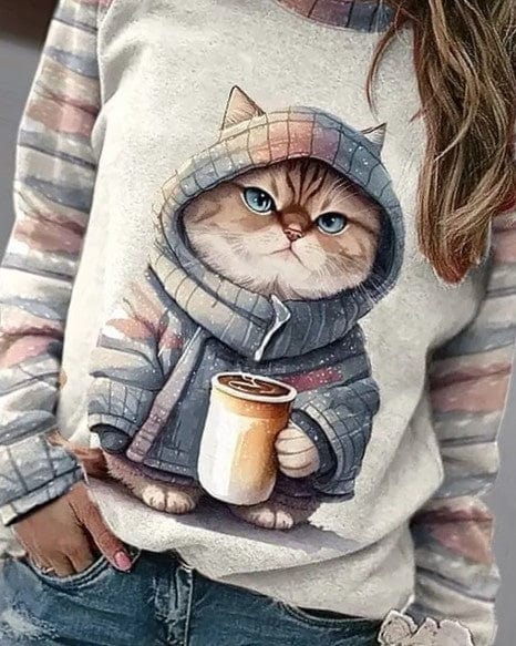 Damen-Pullover mit Katzenmotiv